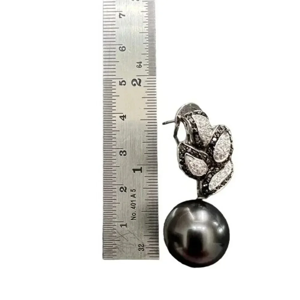 Faux Tahitian Pearl CZ Stone Drop Earrings
